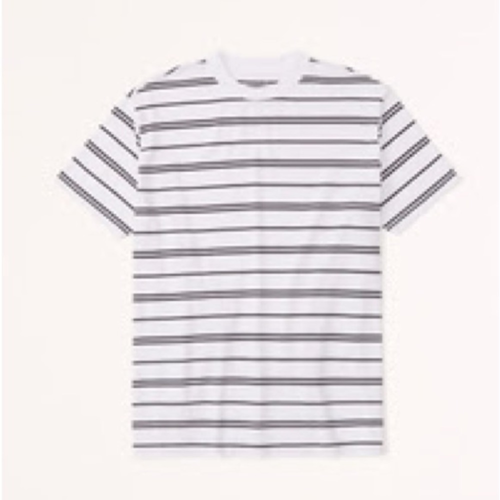 Abercrombie and Fitch White and Black Striped Tee medium